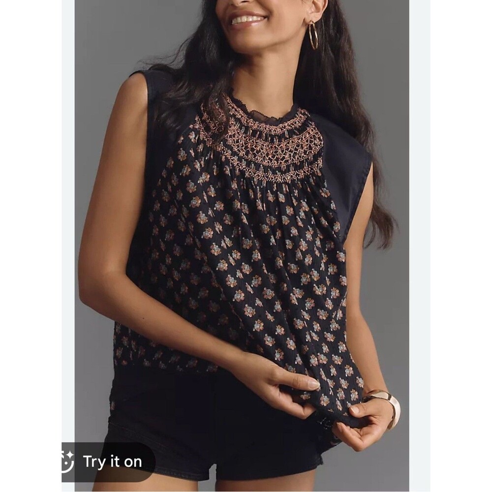 Anthropologie Floral Smocked Boho Blouse NWT Medium